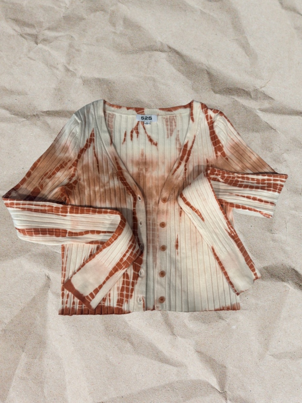 525 America Tie Dye Ribbed Cardigan Small Brown Cream Y2K